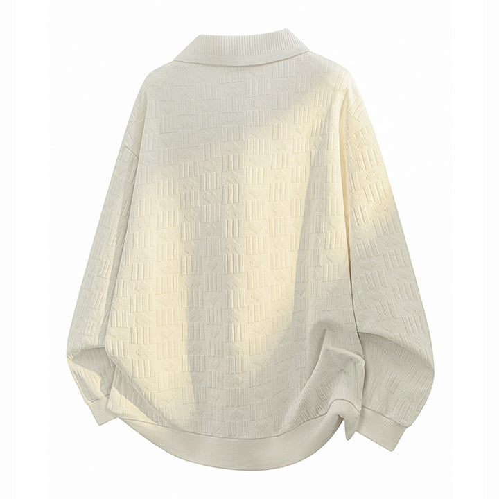 Herren Oversize Strick-Polo mit Strukturstrick, offenem V‑Ausschnitt und geripptem Kragen Echoarchiv