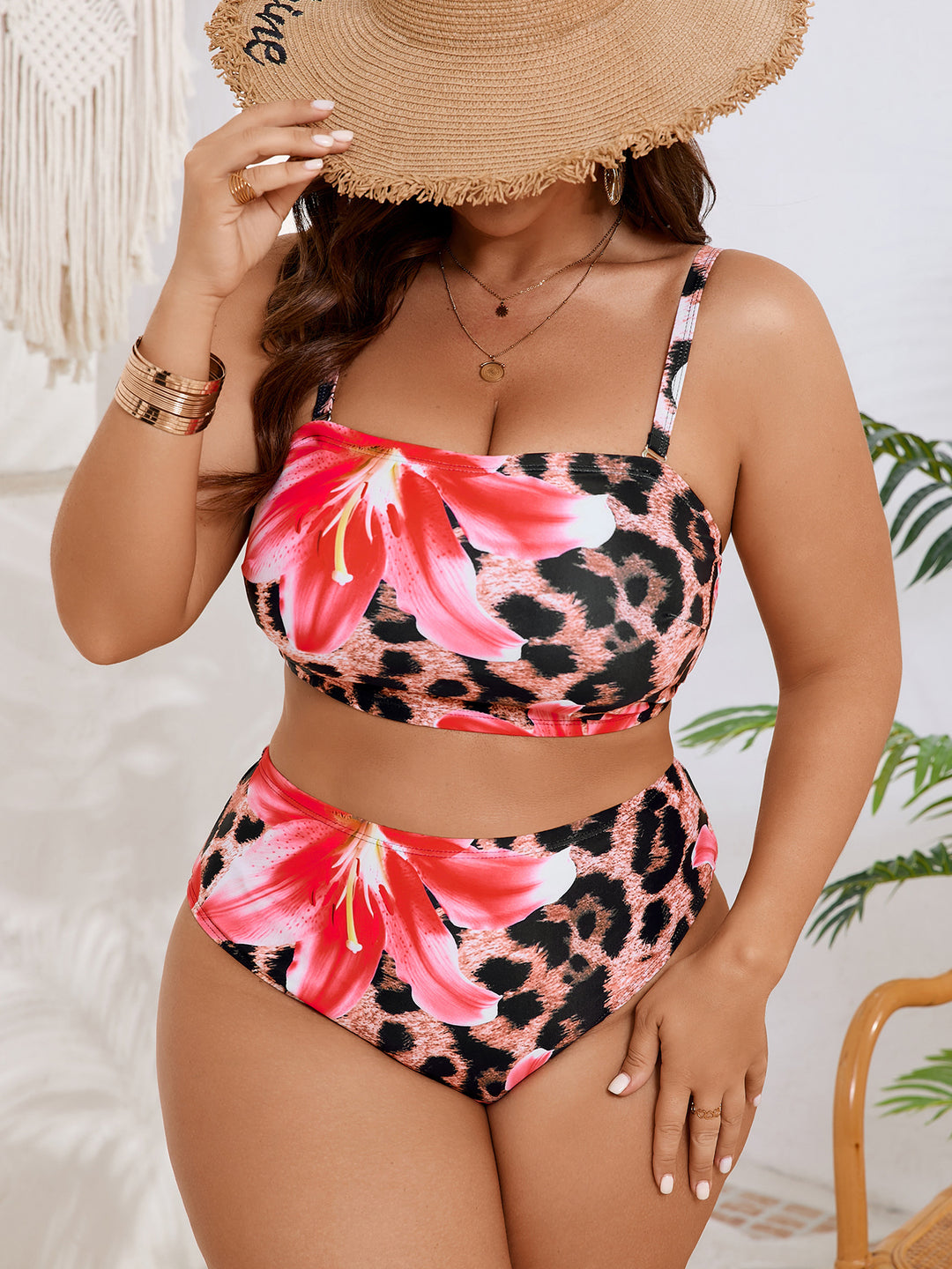 Damen Hochgeschnittenes Bikini-Set mit farbenfrohem Blumendesign Echo Archiv