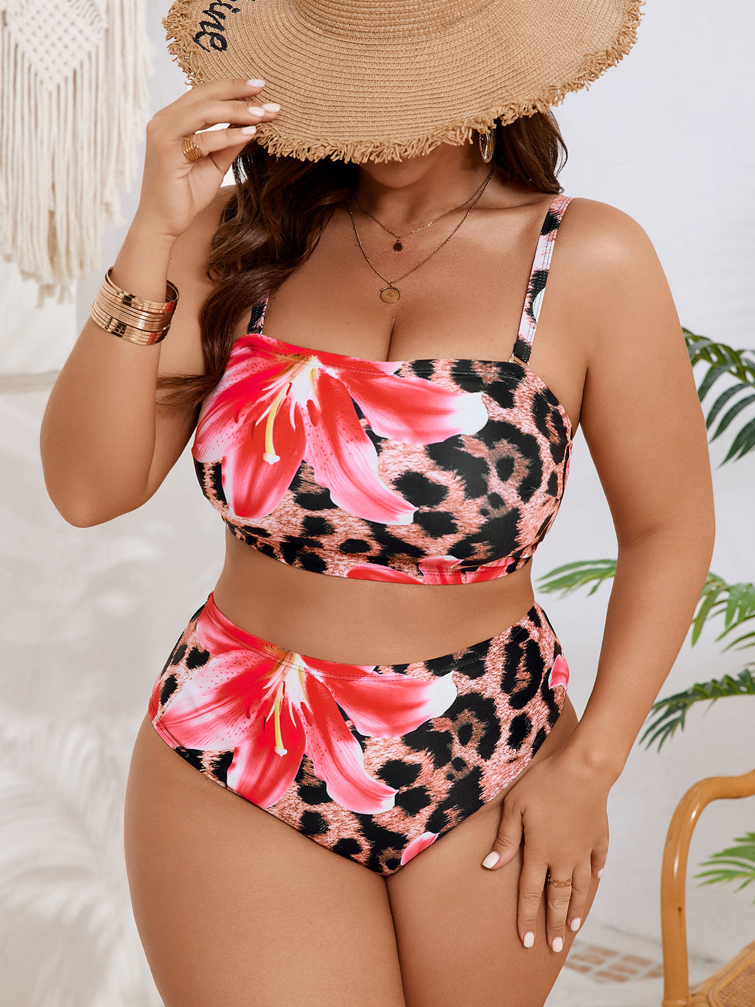 Damen Hochgeschnittenes Bikini-Set mit farbenfrohem Blumendesign – Maréssa