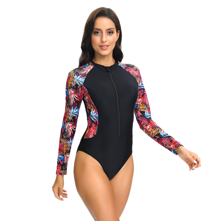 Damen Langarm Schwimmanzug mit floralem Design und hohem Kragen Echo Archiv