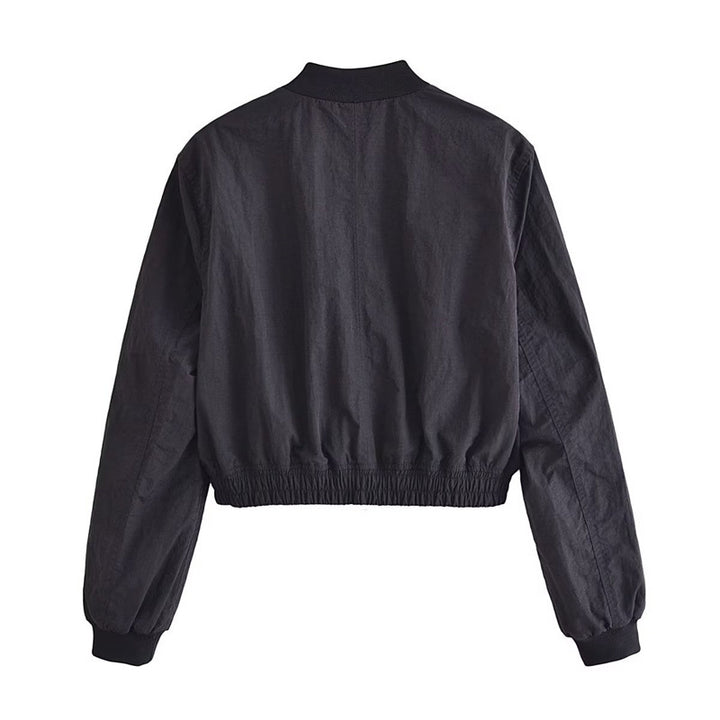 Damen Kurze Cropped-Bomberjacke aus leichtem Windbreaker‑Material mit Rippbündchen und seitlichen Einschubtaschen Echoarchiv
