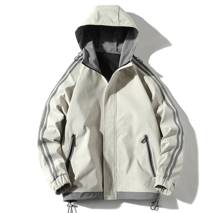 Herren Sportliche Outdoor‑Shelljacke mit Kapuze, reflektierenden Ärmestreifen und Reißverschlusstaschen – Taviero