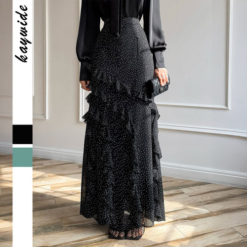 Damen nan Maxirock mit hohem Taillenbund, asymmetrischen Volants und fließender Chiffon‑Optik Echo Archiv