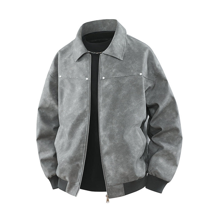 Herren Vintage-inspirierte Veloursleder-Optik Bomberjacke mit Hemdkragen & Rippbund Echoarchiv