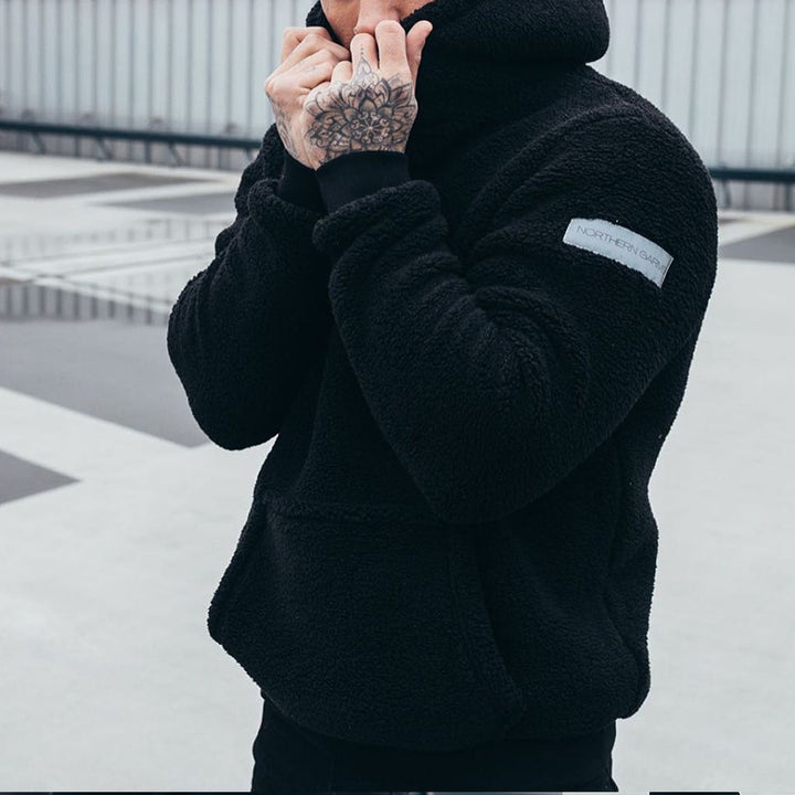 Herren Fleece Hoodie mit Kängurutasche und hohem Kragen Echoarchiv