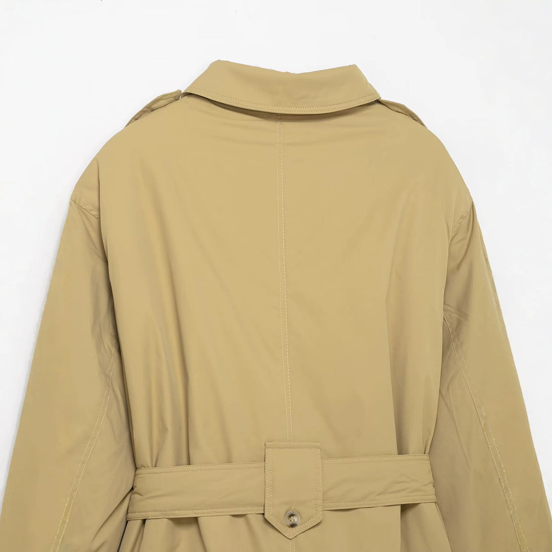 Damen Kurzer Trenchcoat mit Taillengürtel und Schulterklappen Echo Archiv