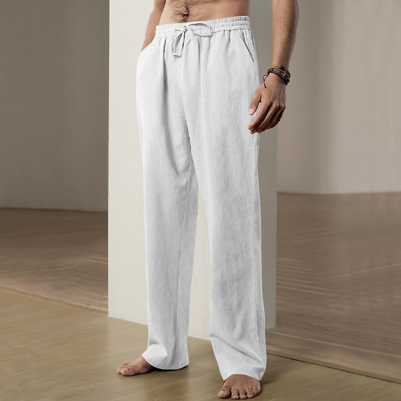 Herren nan weiche Leinen-Baumwoll Loungehose mit elastischem Tunnelzugbund, Seitentaschen und entspanntem geradem Bein Echo Archiv