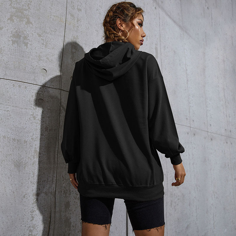Damen Oversize-Kapuzenpullover mit Teddy-Grafik, Kängurutasche und Tunnelzug Echoarchiv