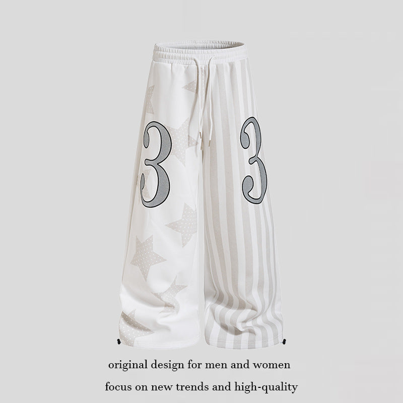 Damen Weite Lounge-Hose mit hohem Komfortbund, Tunnelzug, Stern- und Streifen-Print Echoarchiv