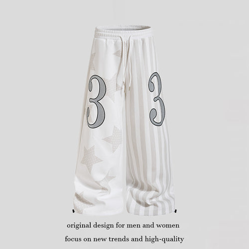 Damen Weite Lounge-Hose mit hohem Komfortbund, Tunnelzug, Stern- und Streifen-Print Echoarchiv