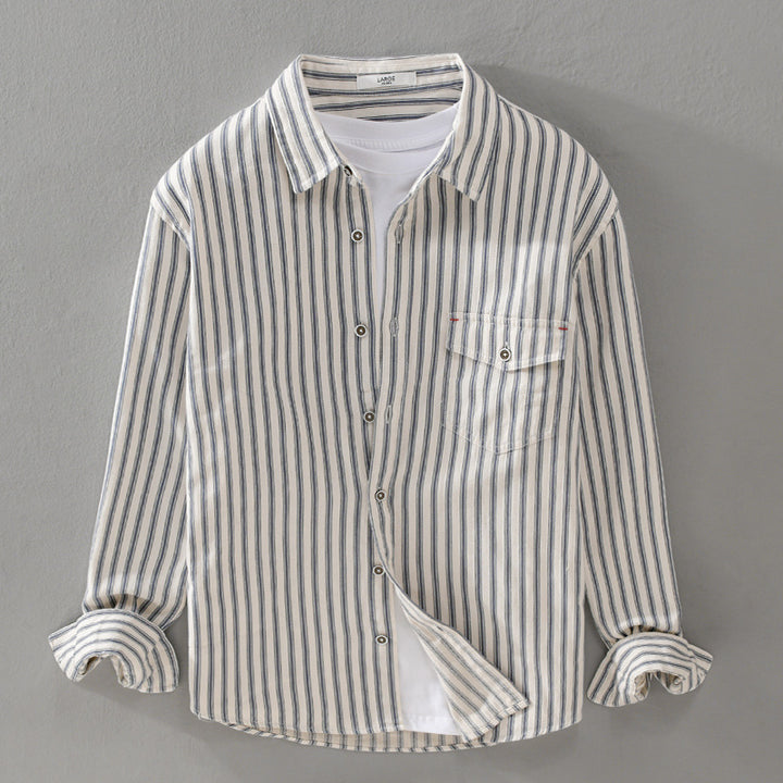 Herren Gestreiftes Overshirt aus leichter Baumwollmischung mit Brustklappe und Relaxed-Fit Echoarchiv