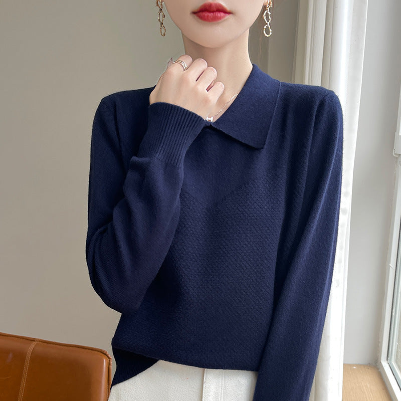 Damen Strickpullover mit Hemdkragen und strukturierter Vorderseite Echoarchiv