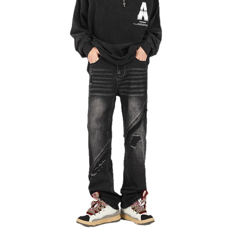 Herren modische Ripped Denim-Jeans im lässigen Schnitt mit asymmetrischem Design Echoarchiv
