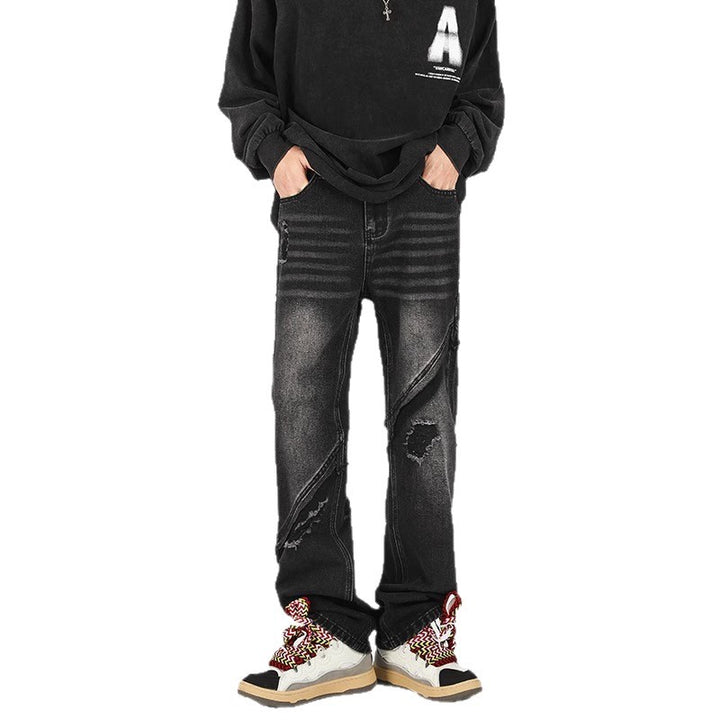 Herren modische Ripped Denim-Jeans im lässigen Schnitt mit asymmetrischem Design Echoarchiv