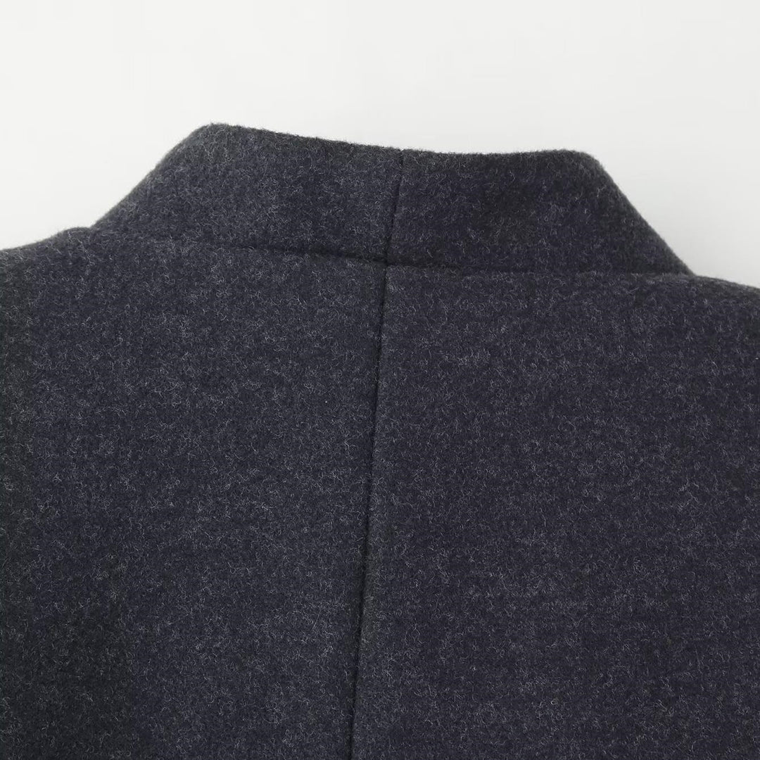 Damen Eleganter Wollmix-Langmantel mit schalkragenloser Optik und Ein-Knopf-Verschluss Echo Archiv