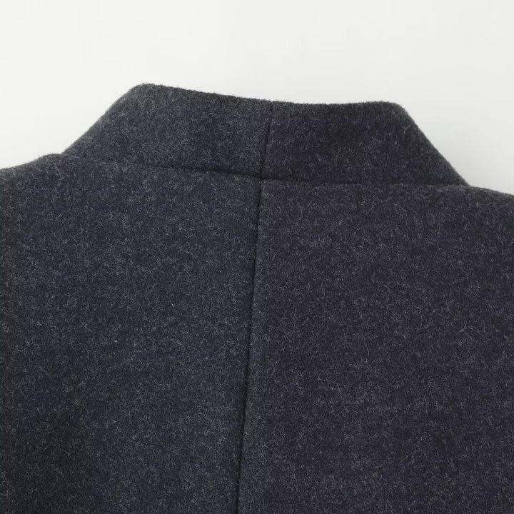 Damen Eleganter Wollmix-Langmantel mit schalkragenloser Optik und Ein-Knopf-Verschluss Echo Archiv