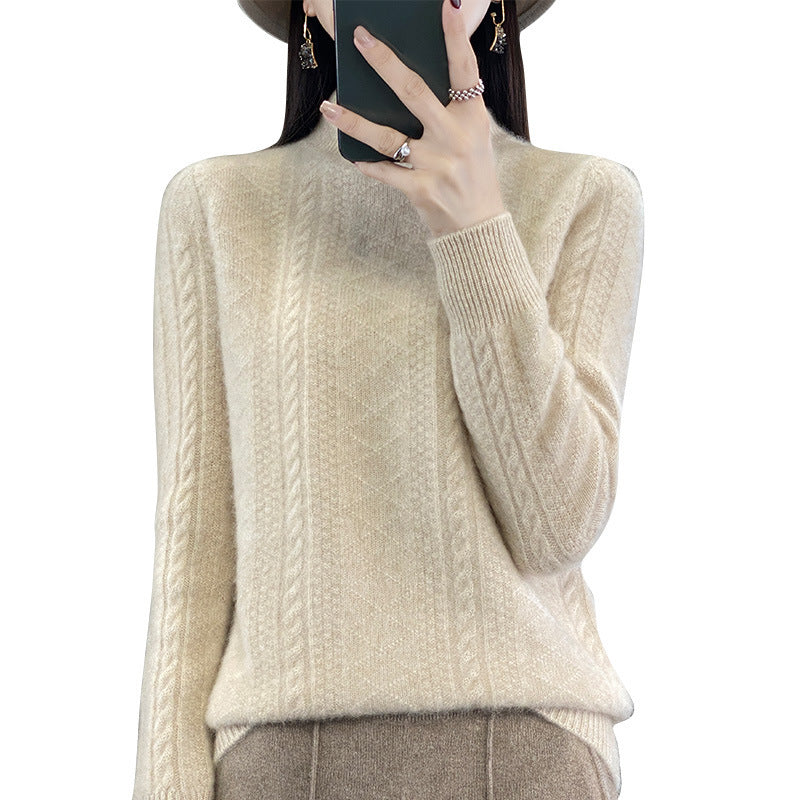 Damen Weicher Zopfstrick-Mockneck-Pullover mit leichtem Mohair-Effekt Echoarchiv