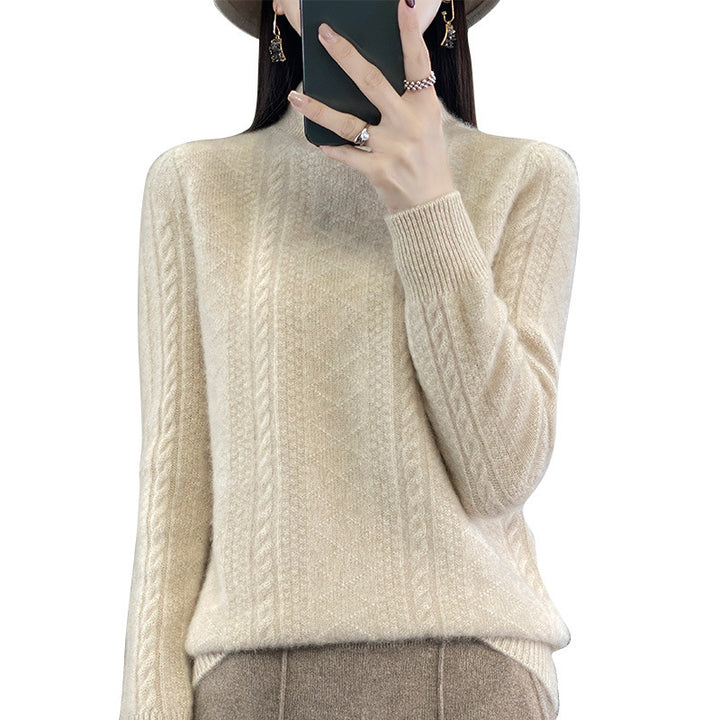 Damen Weicher Zopfstrick-Mockneck-Pullover mit leichtem Mohair-Effekt Echoarchiv