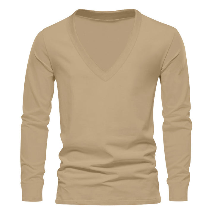 Herren V-Ausschnitt Langarm-T-Shirt mit hochwertigem Baumwollmix und bequemer Passform Echoarchiv