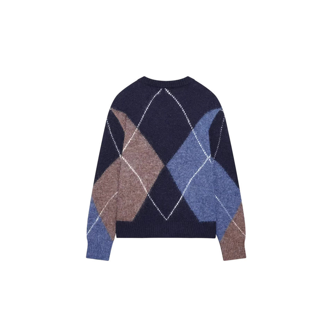 Damen nan grobgestrickter Argyle-Pullover mit Rundhalsausschnitt, überschnittener Schulter und breitem Rippenbund Echo Archiv