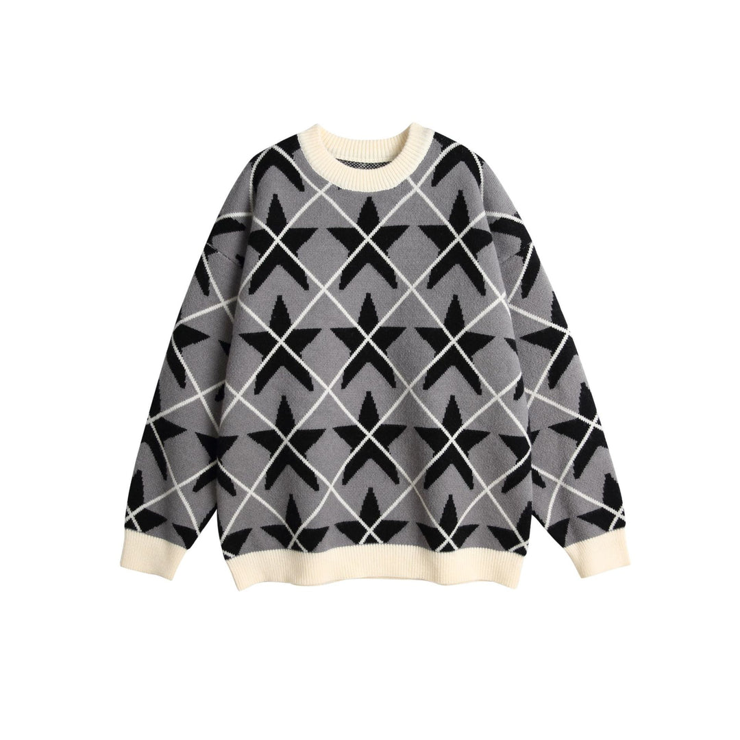 Unisex Grobgestrickter Rundhals-Pullover mit Stern‑Jacquard Echoarchiv