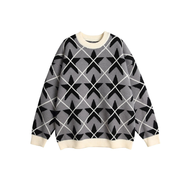 Unisex Grobgestrickter Rundhals-Pullover mit Stern‑Jacquard Echoarchiv