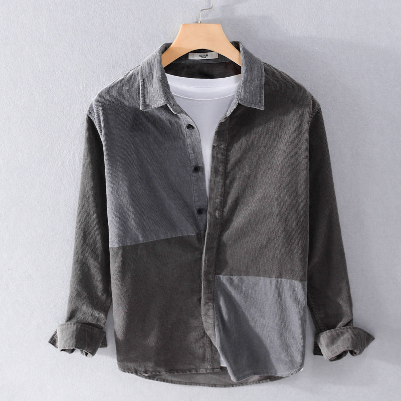 Herren Patchwork-Cordhemdjacke im Relaxed-Fit mit Kentkragen Echoarchiv