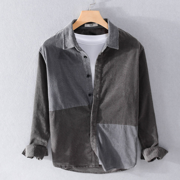 Herren Patchwork-Cordhemdjacke im Relaxed-Fit mit Kentkragen Echoarchiv