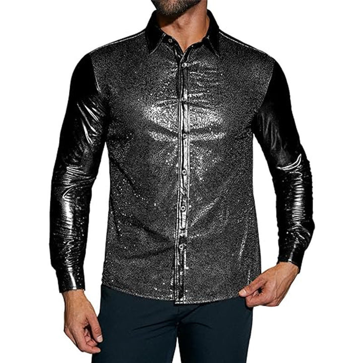Herren elegante Paillettenhemd mit luxuriösem Flockmuster Echoarchiv