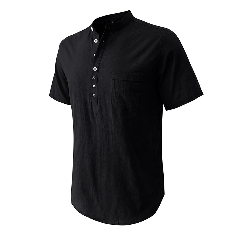 Herren Kurzarm-Henley-Shirt mit strukturiertem Kragen und eleganten Knopfdetails Echoarchiv