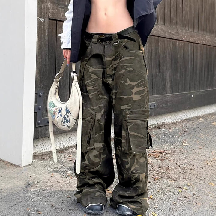 Damen High-Waist Oversized Cargo-Cordhose mit Multi-Pocket und D-Ring – Avélisse