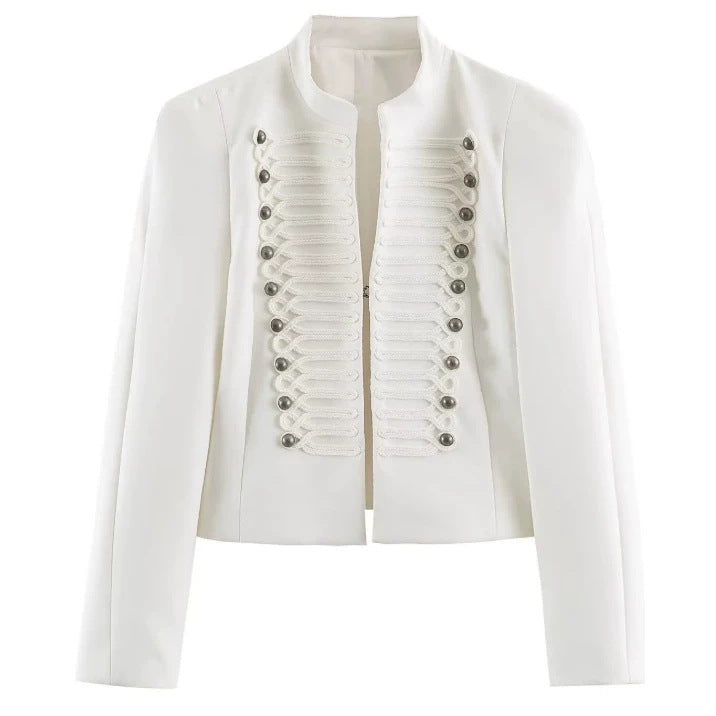 Damen Taillierter Cropped‑Blazer mit militärischer Galonverzierung und Stehkragen Echo Archiv