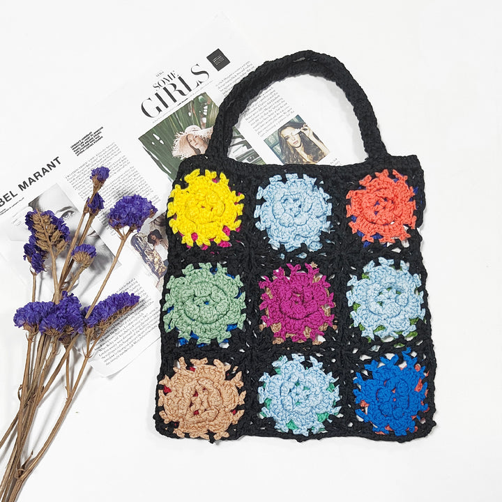 Damen gehäkelte Handtasche mit buntem Blumenmuster Echo Archiv