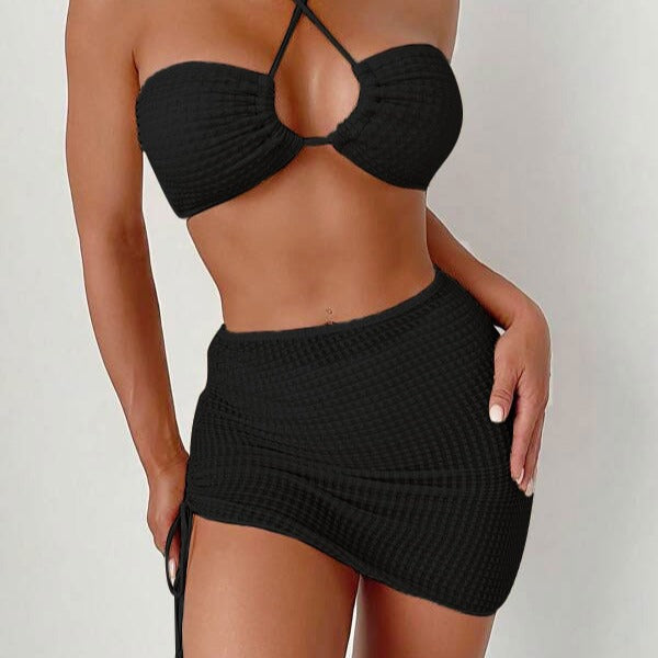 Damen Bandeau-Bikini mit verstellbaren Trägern und schnürbarem Rock Echo Archiv