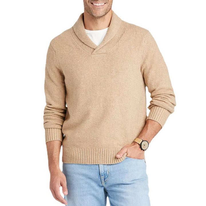 Herren Schalkragen-Pullover aus meliertem Feinstrick mit Rippbündchen Echo Archiv