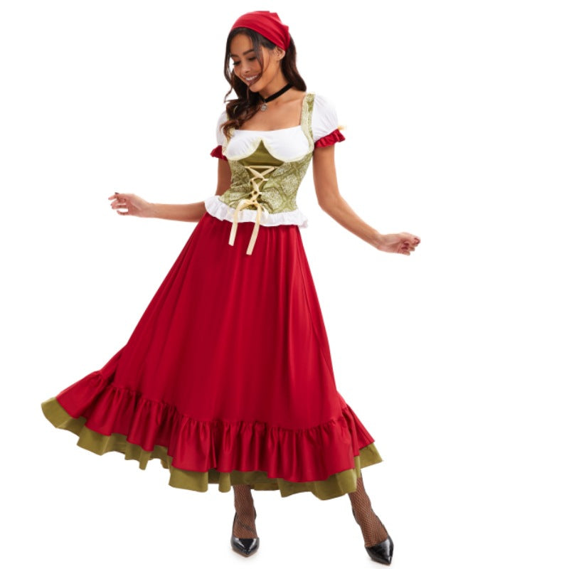Damen nan sexy bayerisches Dirndl Kostüm mit geschnürtem Mieder Puffärmeln und mehrlagigem Stufenrock Echo Archiv