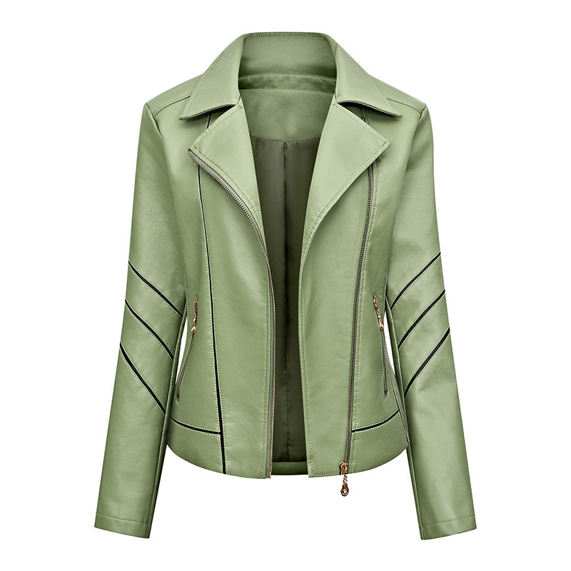 Damen Bikerjacke aus Kunstleder mit asymmetrischen Ziernähten und tailliertem Schnitt Echoarchiv