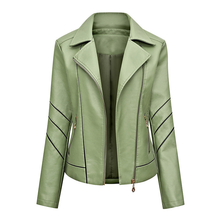 Damen Bikerjacke aus Kunstleder mit asymmetrischen Ziernähten und tailliertem Schnitt Echoarchiv