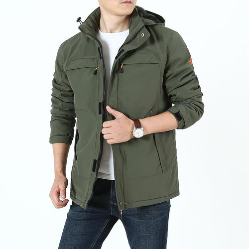 Herren Leichter Softshell-Parka mit Fleecegefütterter Kapuze und Multifunktions‑Taschen Echoarchiv
