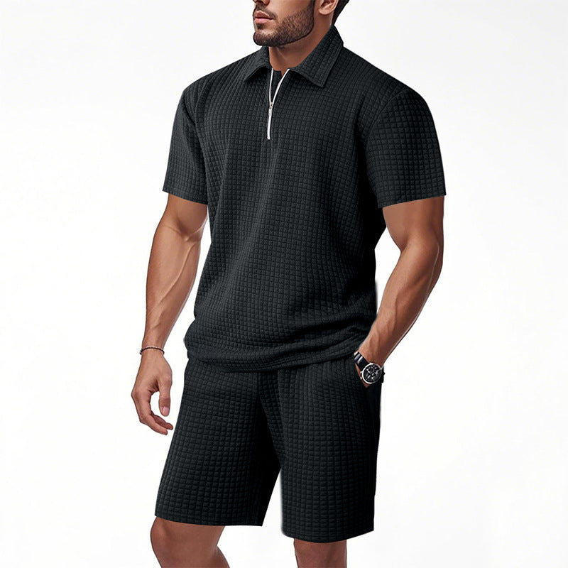 Herren modisches Kurzarm-Polo mit zeitgemäßem Design und elastischen Shorts Echoarchiv
