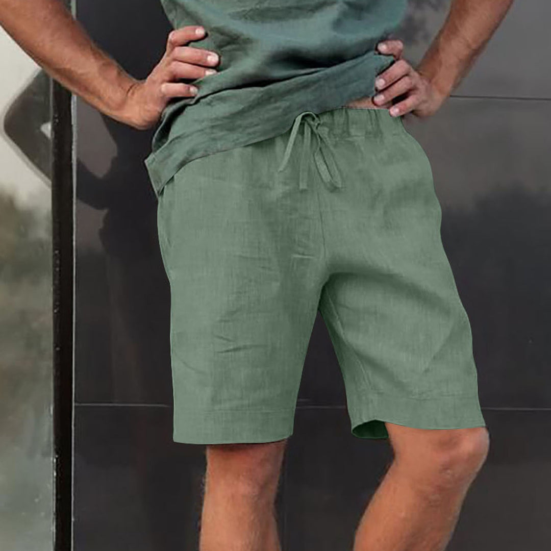 Herren luftige Leinen-Shorts mit verstellbarem Bund und Seitentaschen Echoarchiv