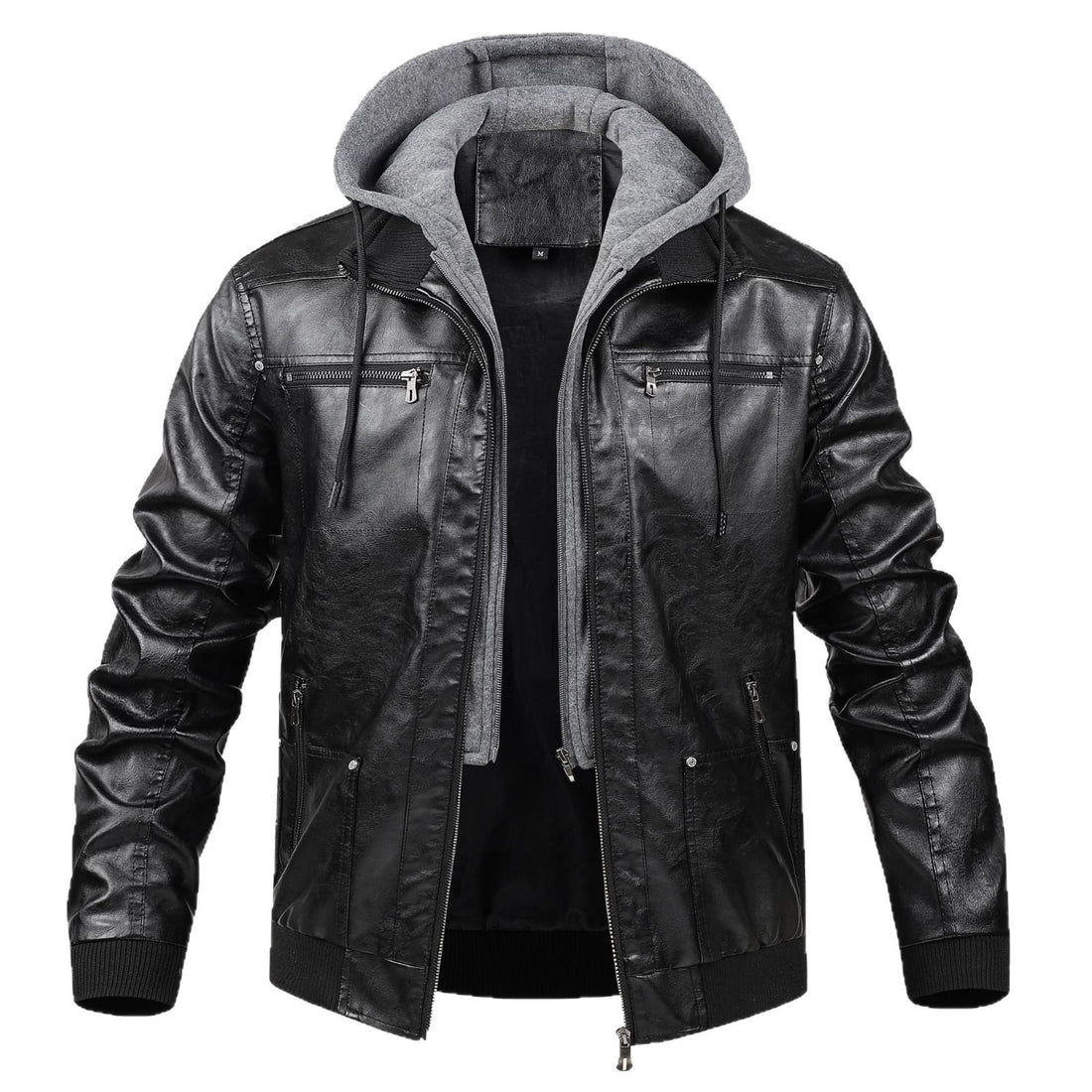 Herren Modische Kunstlederjacke mit abnehmbarer Kapuze Echo Archiv