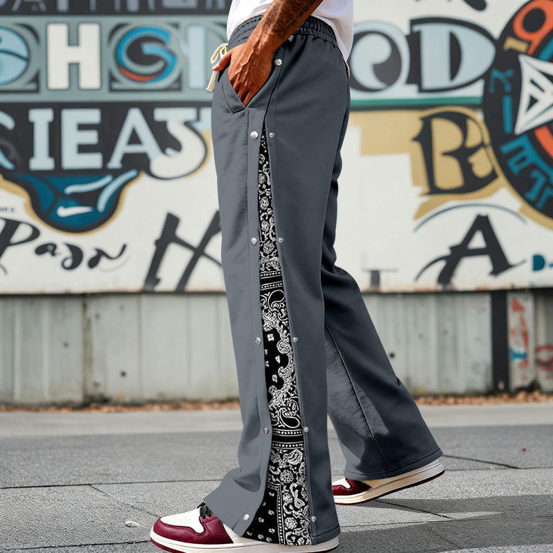 Herren nan weit geschnittene Snap-Front Jogginghose mit Paisley-Seiteneinsatz und elastischem Komfortbund Echo Archiv
