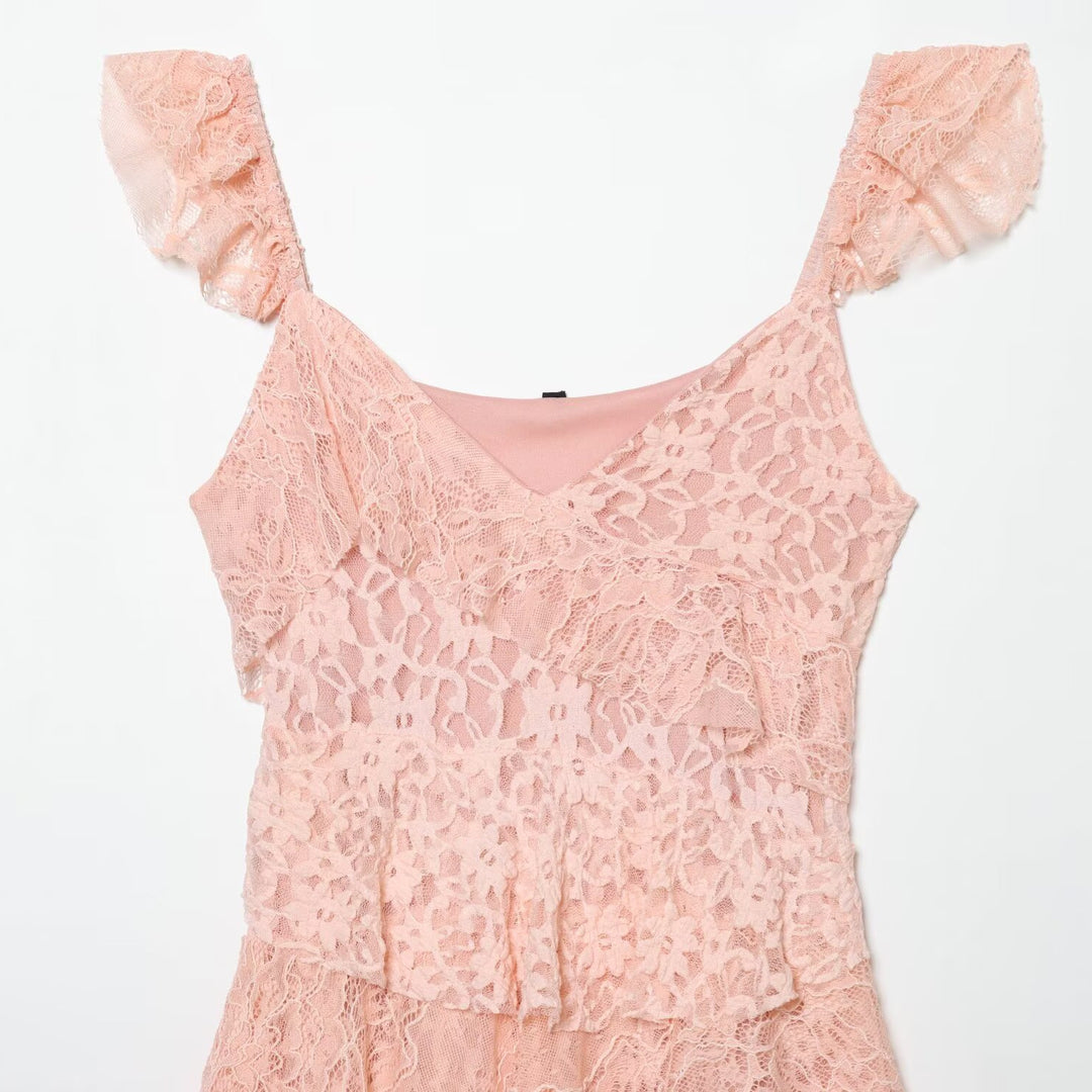 Damen romantisches Spitzenkleid mit Rüschendetails Echo Archiv