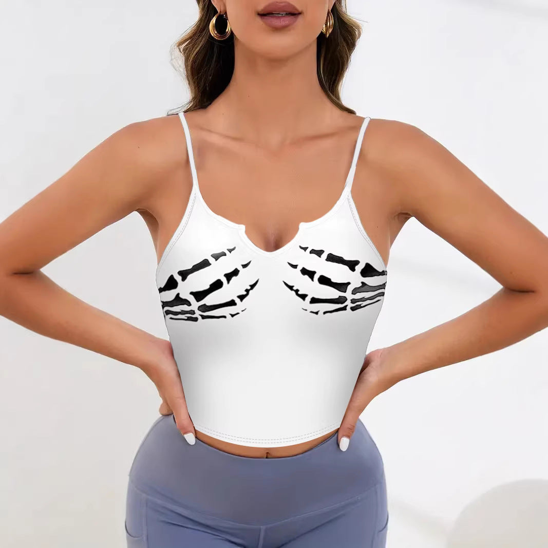 Damen Sportliches Crop-Top mit kreativem Skelett-Design Echo Archiv