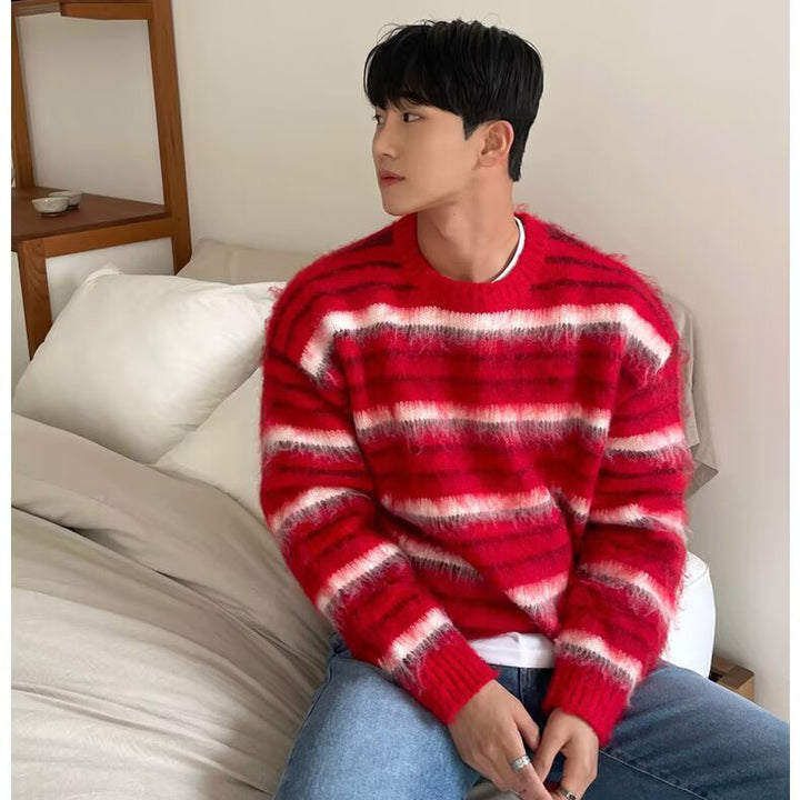 Herren Gemütlicher Grobstrickpullover mit Streifen Echoarchiv