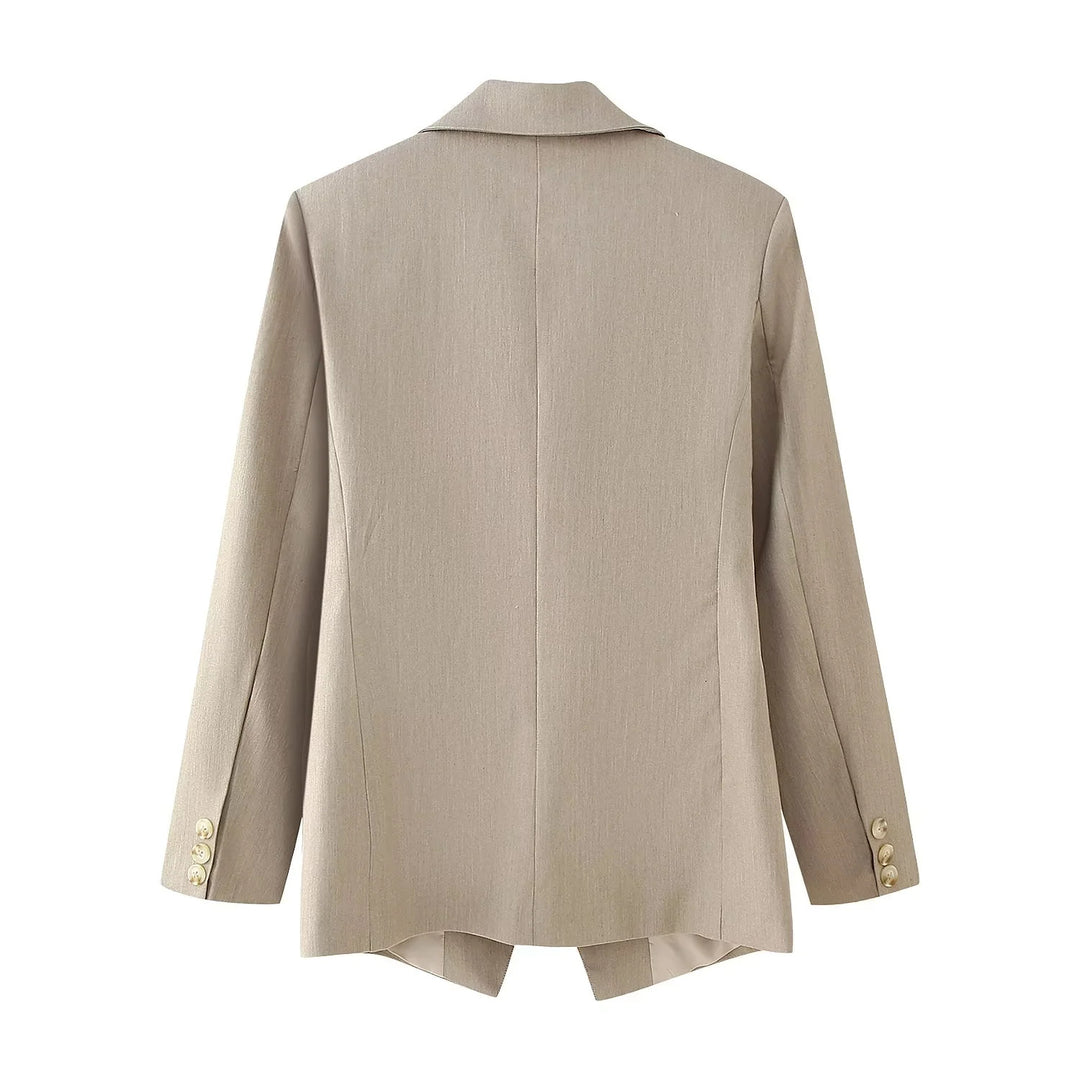 Damen taillierter Doppelreiher-Blazer mit fallendem Revers, innen gefüttert und schmaler Silhouette – Valéne