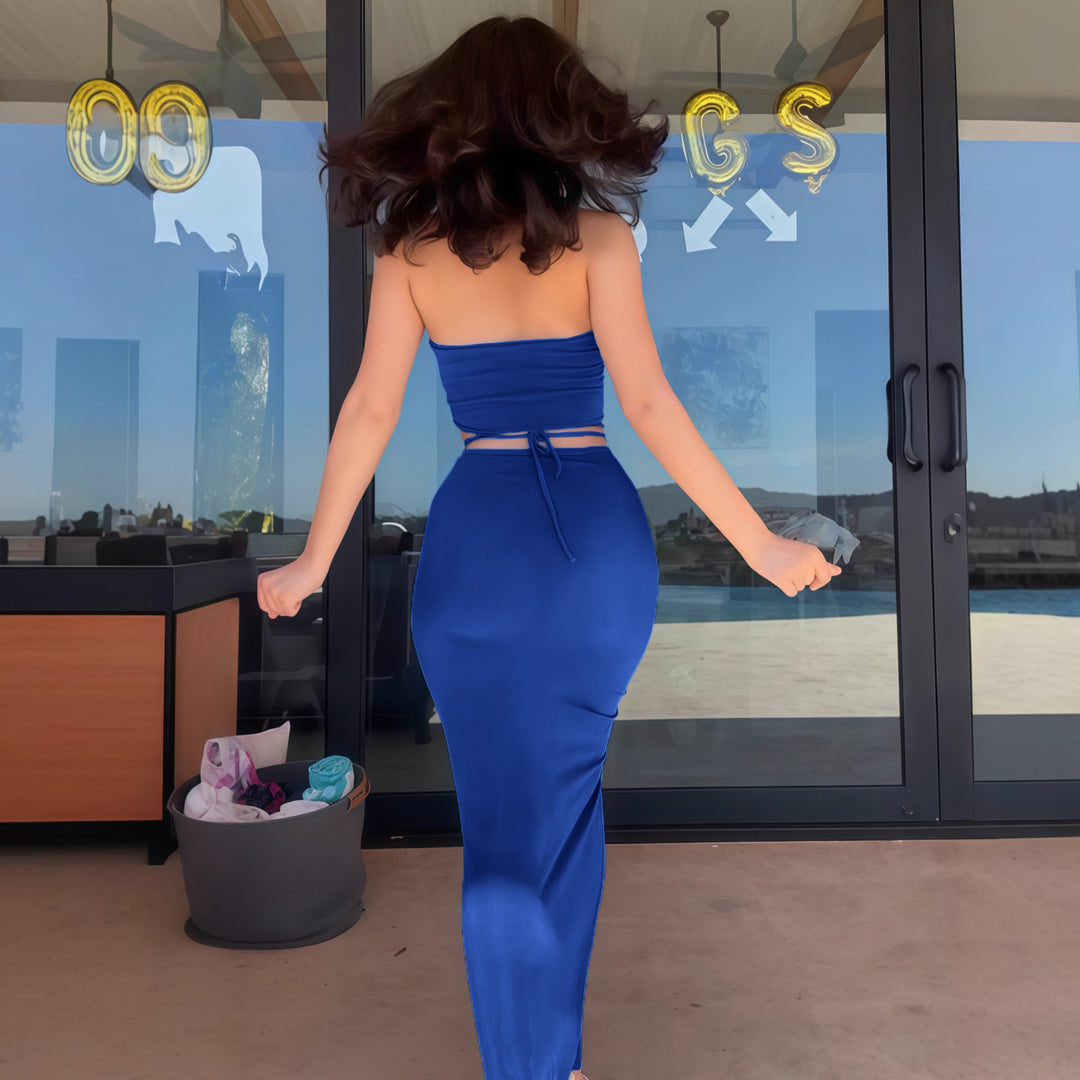 Damen Figurbetontes Maxikleid mit transparenten Einsätzen und Raffung Echo Archiv