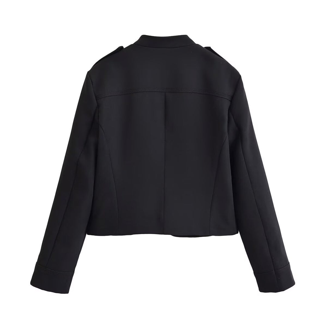 Damen Kurze Militärjacke mit Stehkragen und doppelter Zierknopfleiste Echoarchiv