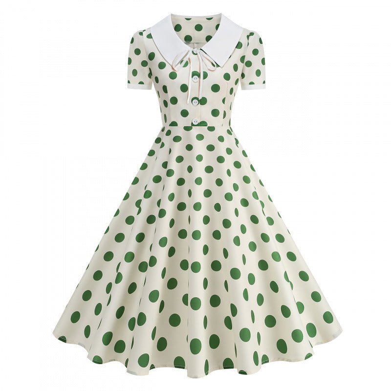 Damen Retro Maxikleid mit Kragen und Punkten Echo Archiv